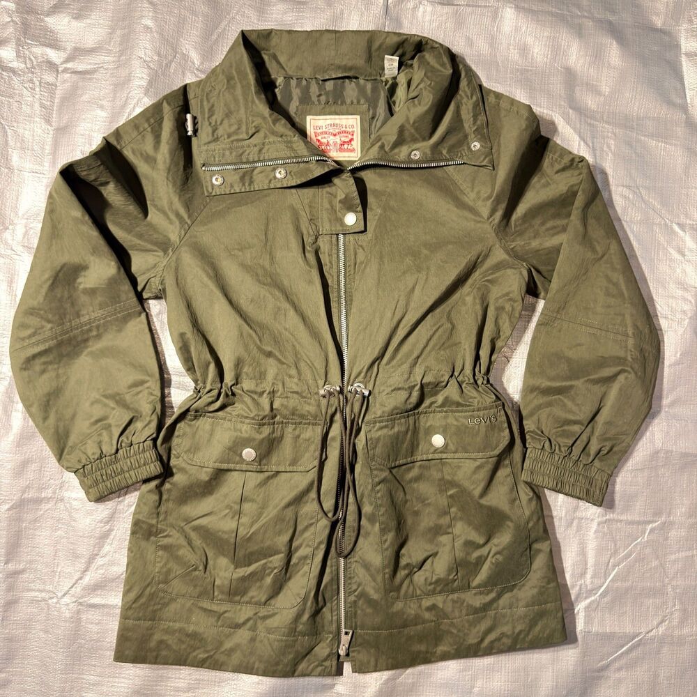 Levis Field Jacket Womens Small Olive Green Utility Parka Cinch Waist Anorak Coa